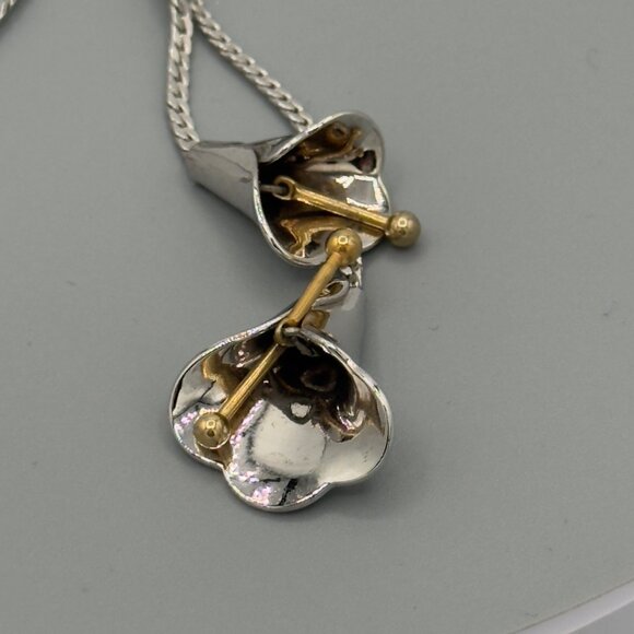 Vintage Avon Silver Tone Lariat Tassel Necklace Lily Flower - Picture 11 of 11